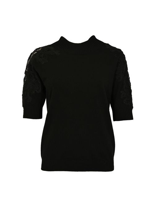 Maglia girocollo in misto cashmere con pizzo Nero D. Exterior | 610832NERO